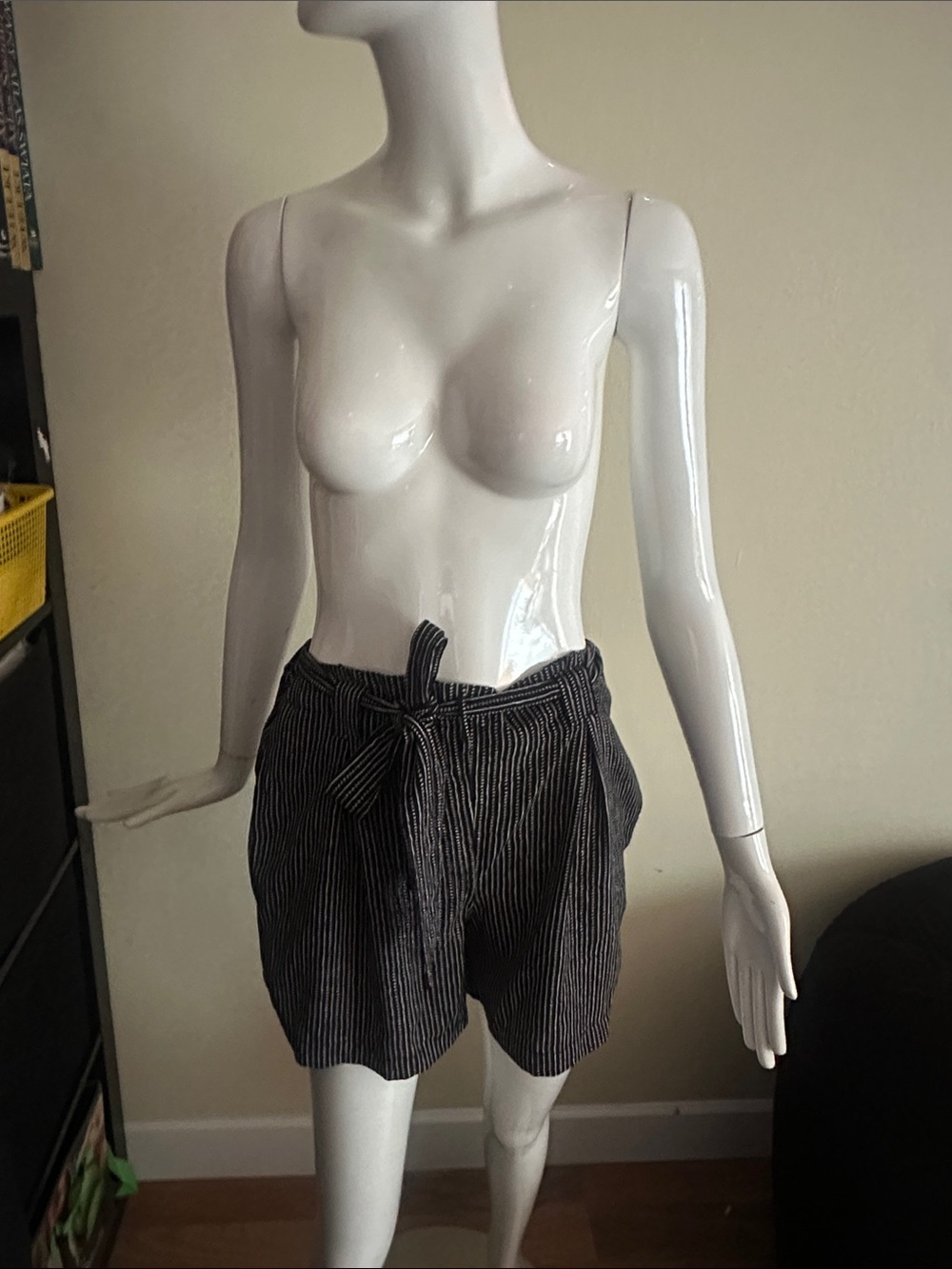 Max Studio Black Pinstripe Tie-Waist Bermuda Shorts